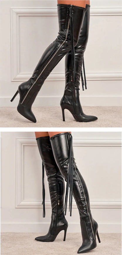 Botas por encima de la rodilla para mujer de Eilyken, zapatos de tacón alto, sexys, con punta puntiaguda y cremallera, botas largas de invierno para mujer