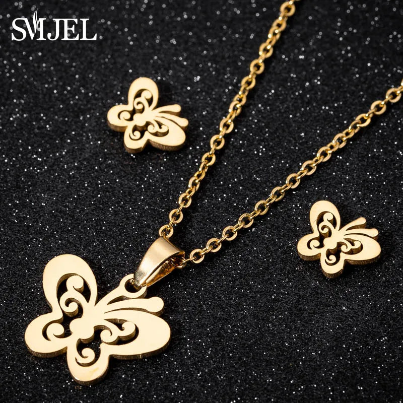 Hermoso conjunto de joyas de acero inoxidable con diseño de gatito y gato en color dorado para hombre, collar con pendientes de gato huecos a la moda, joyería con forma de pata.