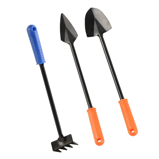 Juego de 3 herramientas de jardinería: pala, rastrillo pequeño y paleta de mano, miniherramientas de jardín coloridas para plantas de interior.
