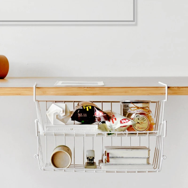 Cesta de almacenamiento rectangular para debajo de los estantes, brazos de ajuste cómodo, alambre de hierro, organización debajo de los estantes, resistente a la oxidación.