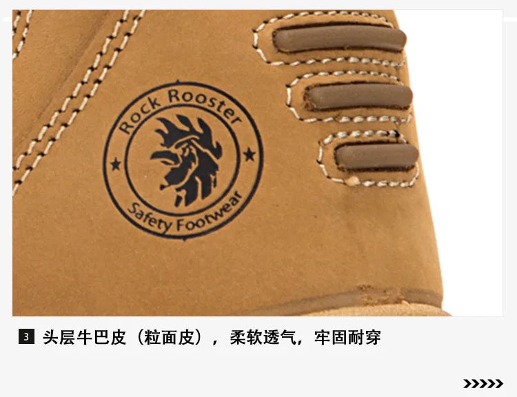 ROCKROOSTER Zapatos de senderismo para hombre, botas de caza impermeables, zapatos de seguridad de cuero, botines tácticos, zapatos de trabajo, zapatillas deportivas con punta de acero