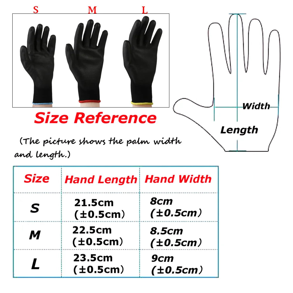1 par de guantes de trabajo de seguridad, negros, antiestáticos y antideslizantes, recubiertos de poliuretano, de nailon PU, tallas S/M/L.
