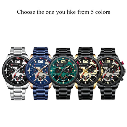 Relojes de cuarzo de moda CURREN para hombre, reloj de pulsera deportivo informal con esfera cronógrafo de acero inoxidable y luminoso