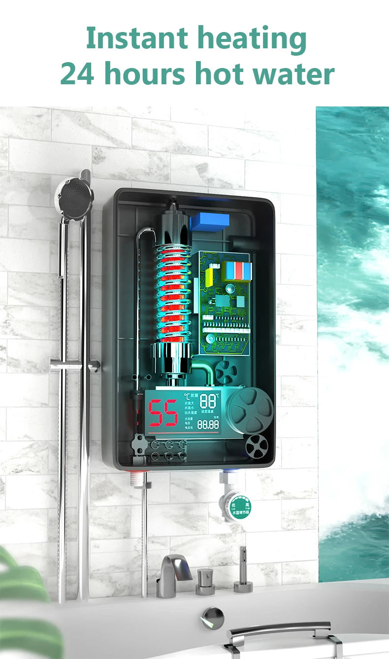 Calentador de agua eléctrico termostático DMWD de 7000 W con control remoto. Calentador instantáneo, resistente al agua y sin tanque, ideal para ducha o bañera.