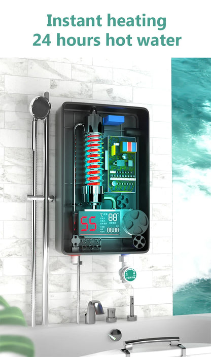 Calentador de agua eléctrico termostático DMWD de 7000 W con control remoto. Calentador instantáneo, resistente al agua y sin tanque, ideal para ducha o bañera.