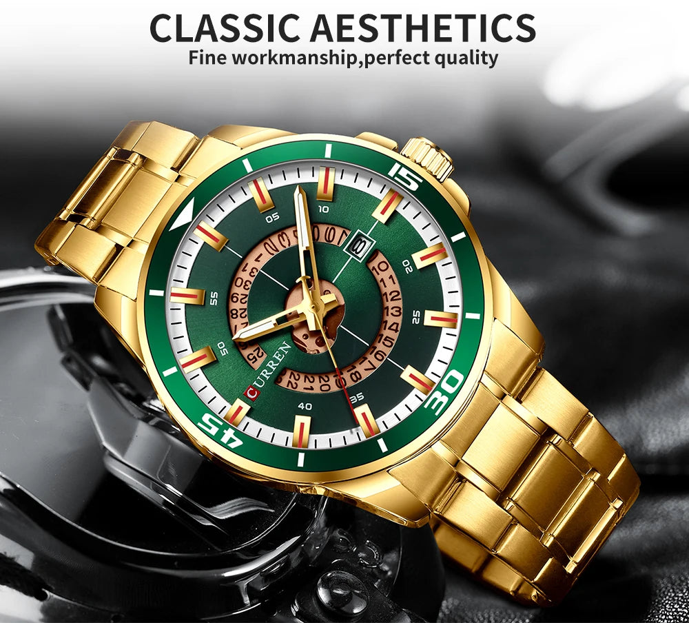 Relojes CURREN para hombre, relojes de negocios de moda para hombre con correa de acero inoxidable, reloj de cuarzo resistente al agua para hombre con fecha automática