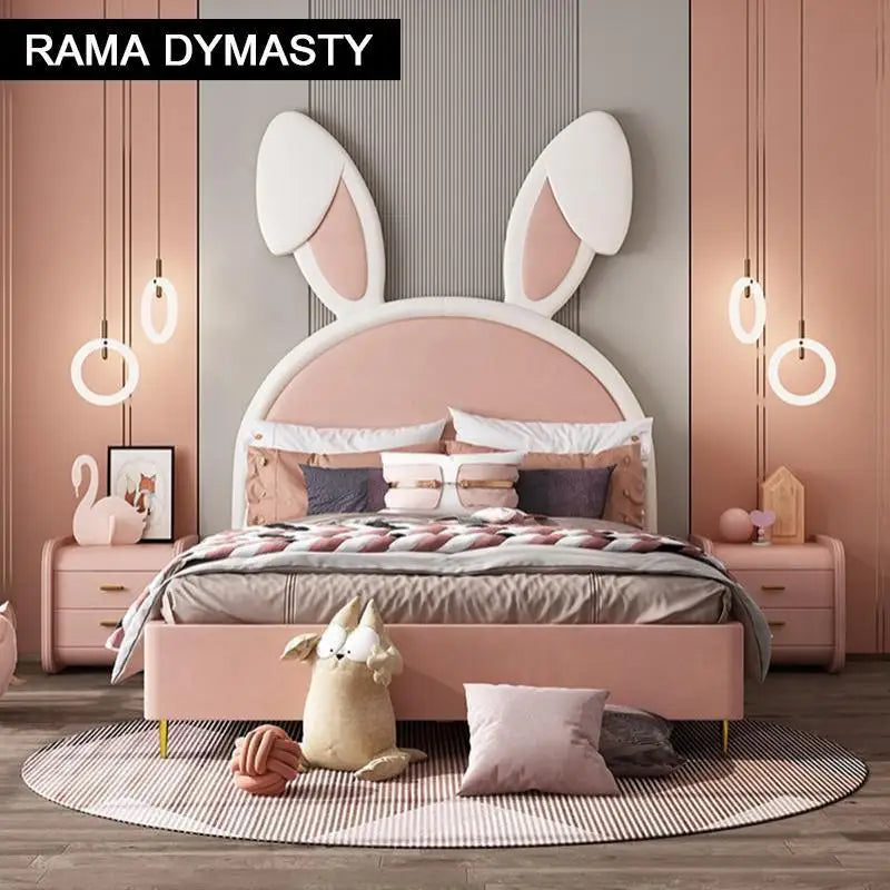 Camas para niños Camas de animales Dormitorio para niñas Muebles Marco de madera maciza Cama para niñas Chambre bebe Camas suaves Camas de conejo