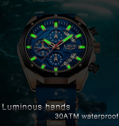LIGE 2024 - Nuevos relojes de moda para hombre, marca superior de lujo, reloj deportivo de silicona, reloj de cuarzo con fecha, reloj de pulsera resistente al agua, cronógrafo