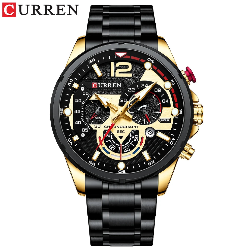 Relojes de cuarzo de moda CURREN para hombre, reloj de pulsera deportivo informal con esfera cronógrafo de acero inoxidable y luminoso