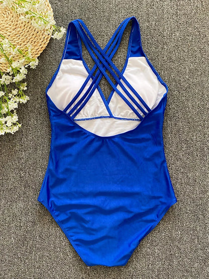 Traje de baño de una pieza sexy 2023 para mujer, con vendaje cruzado y espalda descubierta, monokini de realce, ropa de playa
