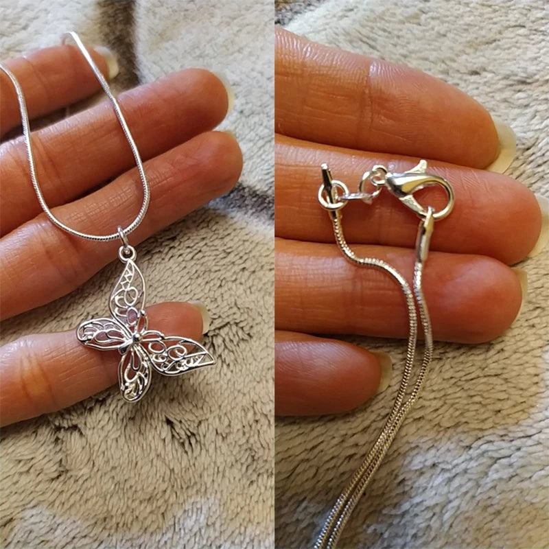 Collar con colgante de mariposa de plata de ley 925 DOTEFFIL, cadena de serpiente de 45,7 cm, 50,8 cm, 52,8 cm y 76,2 cm, para mujer, joyería de compromiso y boda.