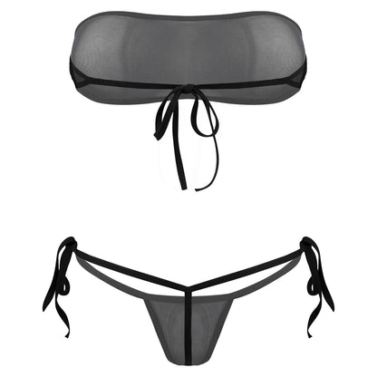 Traje de baño de malla transparente para mujer, conjunto de bikini triangular con microcordones y tanga, traje de baño de 2 piezas, ropa de playa sexy, bikini