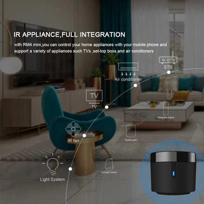 Sensor de temperatura y humedad Broadlink RM4 mini, control remoto WiFi IR para aire acondicionado, decodificador de TV, compatible con Alexa.