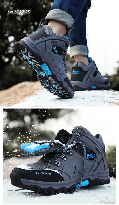 Botas de nieve de invierno para hombre, impermeables, de cuero, muy cálidas, para exteriores, senderismo, trabajo, talla 39-47
