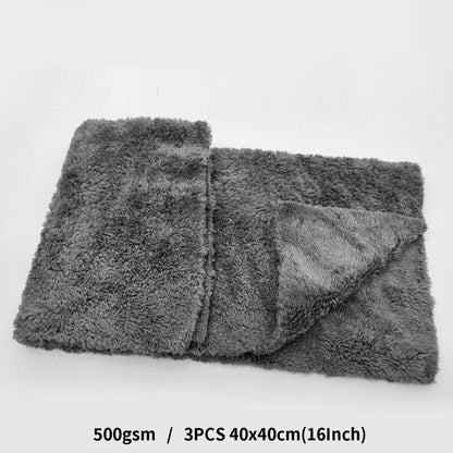 Toalla de microfibra Bossnice de 40 x 40 cm, 500 g/m², súper suave, sin bordes, para el cuidado del coche, pulido y acabados, color gris claro.