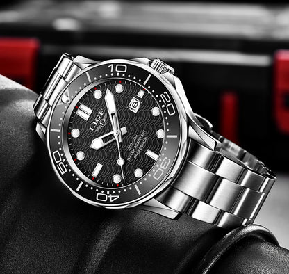 LIGE - Reloj de buceo de lujo para hombre, marca superior, resistente al agua hasta 3 ATM, con fecha, deportivo, de cuarzo, Masculino