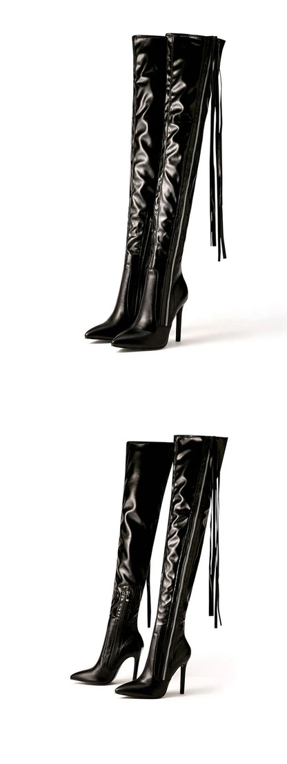 Botas por encima de la rodilla para mujer de Eilyken, zapatos de tacón alto, sexys, con punta puntiaguda y cremallera, botas largas de invierno para mujer