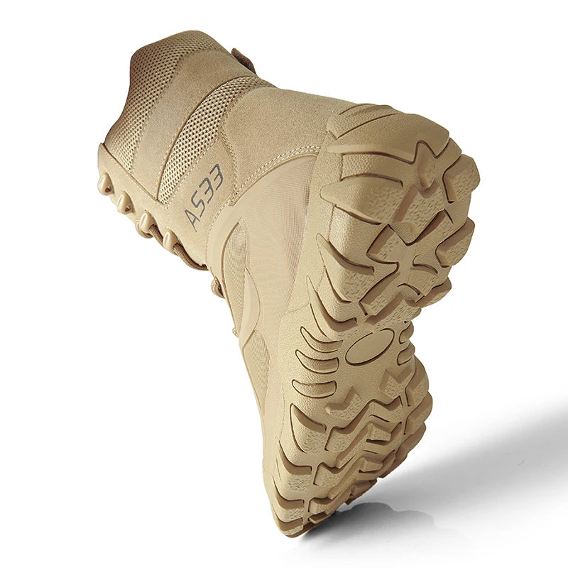 Botas de cuero de alta calidad para hombre, botas tácticas de combate para el desierto, zapatos de senderismo para exteriores, botines de seguridad para el trabajo.