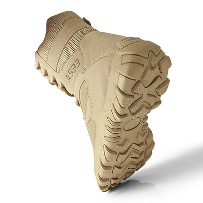 Botas de cuero de alta calidad para hombre, botas tácticas de combate para el desierto, zapatos de senderismo para exteriores, botines de seguridad para el trabajo.