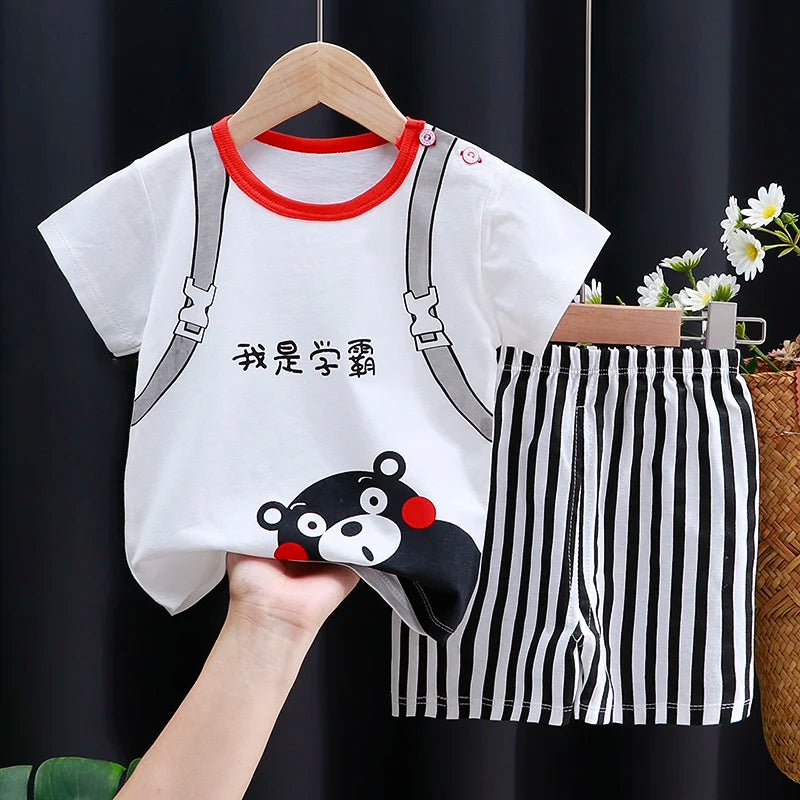 Conjunto de ropa para niños, camiseta y pantalones cortos para bebé niño/niña, ropa de verano de algodón con dibujos animados, chándal informal para niño y bebé.
