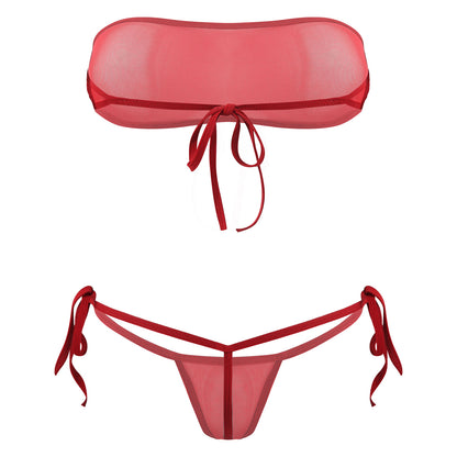Traje de baño de malla transparente para mujer, conjunto de bikini triangular con microcordones y tanga, traje de baño de 2 piezas, ropa de playa sexy, bikini