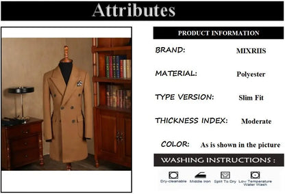 Abrigo largo de lana para hombre, cruzado, con solapa de pico y seis botones. Chaqueta larga de traje, confeccionada a medida. Abrigo largo marrón.