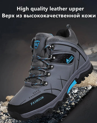 Botas de nieve de invierno para hombre, impermeables, de cuero, muy cálidas, para exteriores, senderismo, trabajo, talla 39-47
