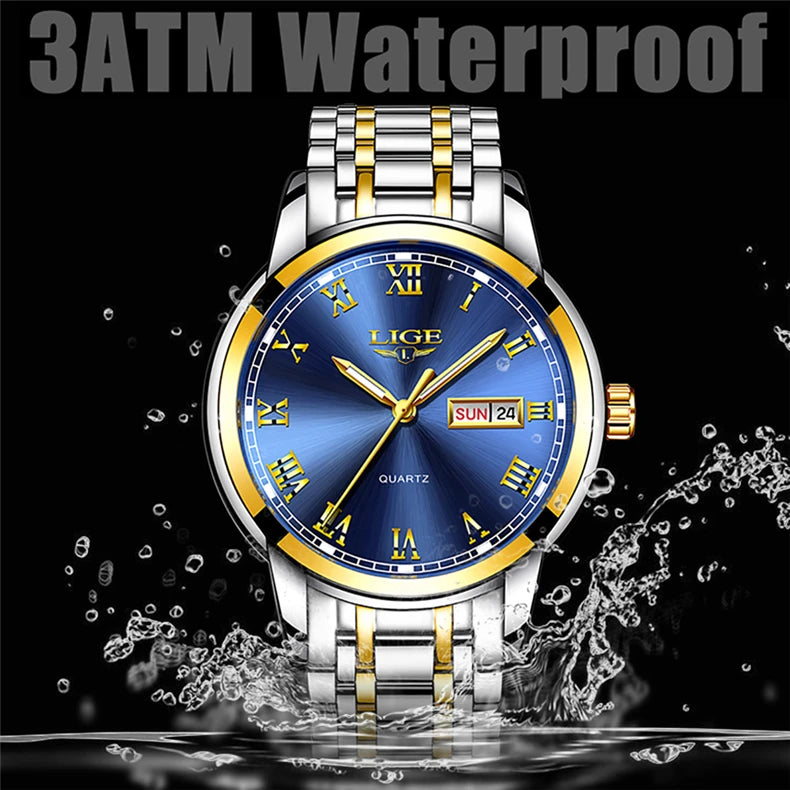 LIGE, nueva marca de lujo, reloj de pulsera de primera moda para negocios y ocio, relojes deportivos impermeables, reloj de cuarzo con calendario, reloj Masculino