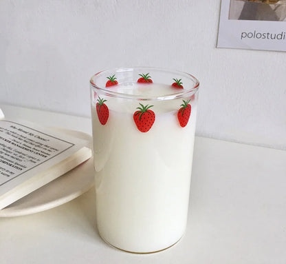 Vaso de cristal con pajita de 300 ml, diseño de fresa, transparente, creativo, resistente al calor, para estudiantes, Nana