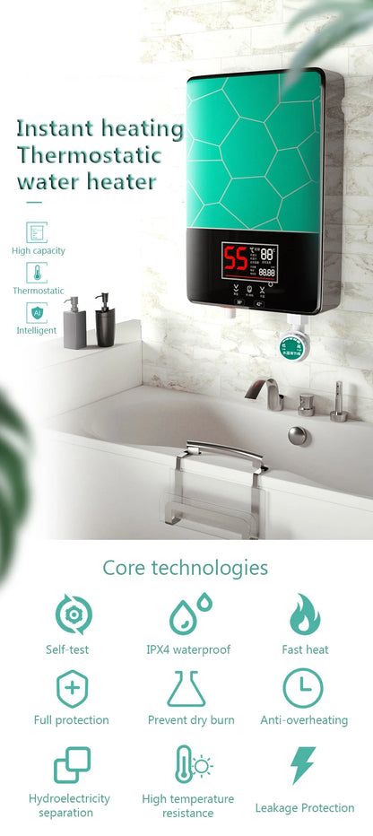 Calentador de agua eléctrico termostático DMWD de 7000 W con control remoto. Calentador instantáneo, resistente al agua y sin tanque, ideal para ducha o bañera.