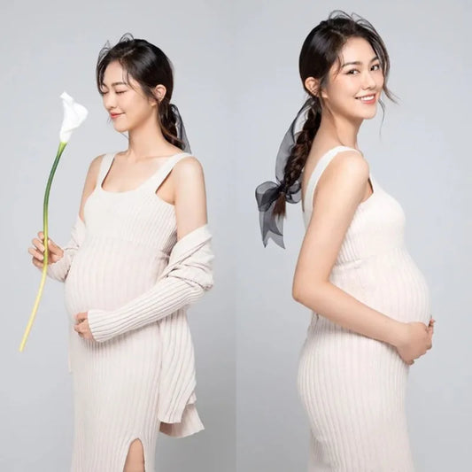 Vestido de maternidad para mujeres embarazadas, vestidos de fotografía, informal, de manga larga, color sólido, sexy, ajustado, Jersey, ropa, vestidos