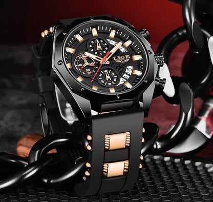 LIGE 2024 - Nuevos relojes de moda para hombre, marca superior de lujo, reloj deportivo de silicona, reloj de cuarzo con fecha, reloj de pulsera resistente al agua, cronógrafo