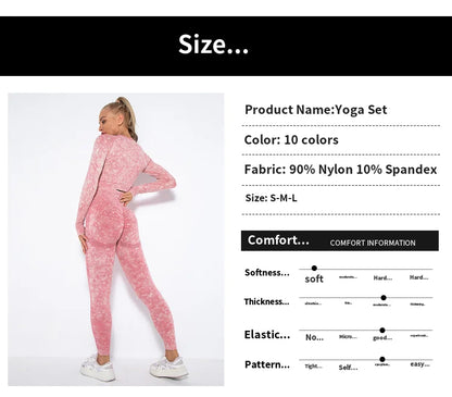 Conjunto de Yoga para Mujer de Alta Calidad, Sin Costuras, 2 Piezas, Camiseta Deportiva de Manga Larga con Color Degradado y Leggings Cortos, Ropa Deportiva para Mujer, 2 Piezas