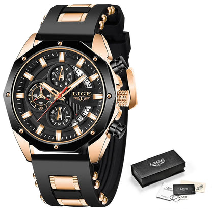 LIGE 2024 - Nuevos relojes de moda para hombre, marca superior de lujo, reloj deportivo de silicona, reloj de cuarzo con fecha, reloj de pulsera resistente al agua, cronógrafo