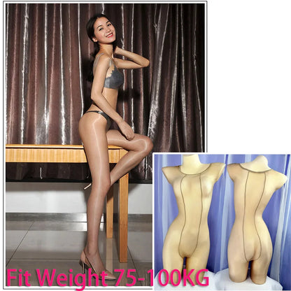 Mono ajustado de cuerpo entero brillante 1D, tipo medias, adecuado para hombres y mujeres, con entrepierna abierta y cerrada, sexy y brillante.