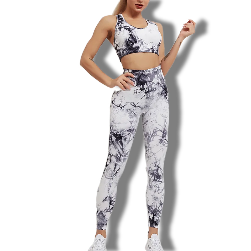 Conjunto de 2 piezas de yoga y gimnasio para mujer, con sujetador deportivo y camiseta de manga larga, leggings con cintura alta, chándal deportivo de moda para niñas.