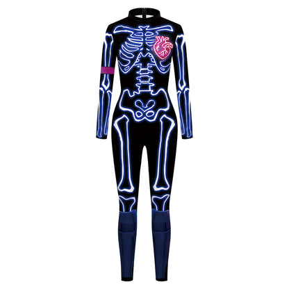 Color Cosplayer Halloween Skeleton Printed Jumpsuits Women Halloween Performance Outfits Party Cosplay Costume Zentai Fitness