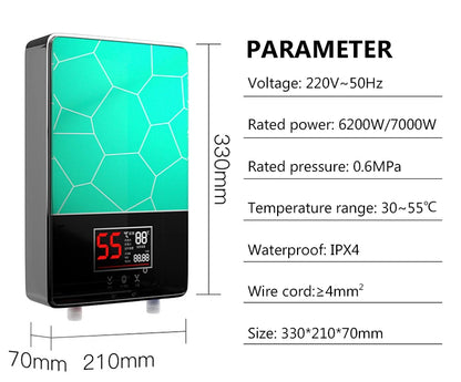 Calentador de agua eléctrico termostático DMWD de 7000 W con control remoto. Calentador instantáneo, resistente al agua y sin tanque, ideal para ducha o bañera.
