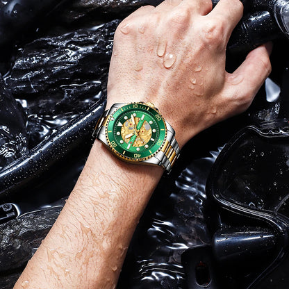 Relojes CURREN, reloj de cuarzo con diseño mecánico imitado, correa de acero inoxidable, relojes de pulsera luminosos para hombre con caja