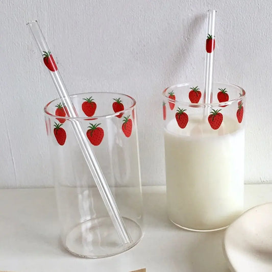 Vaso de cristal con pajita de 300 ml, diseño de fresa, transparente, creativo, resistente al calor, para estudiantes, Nana