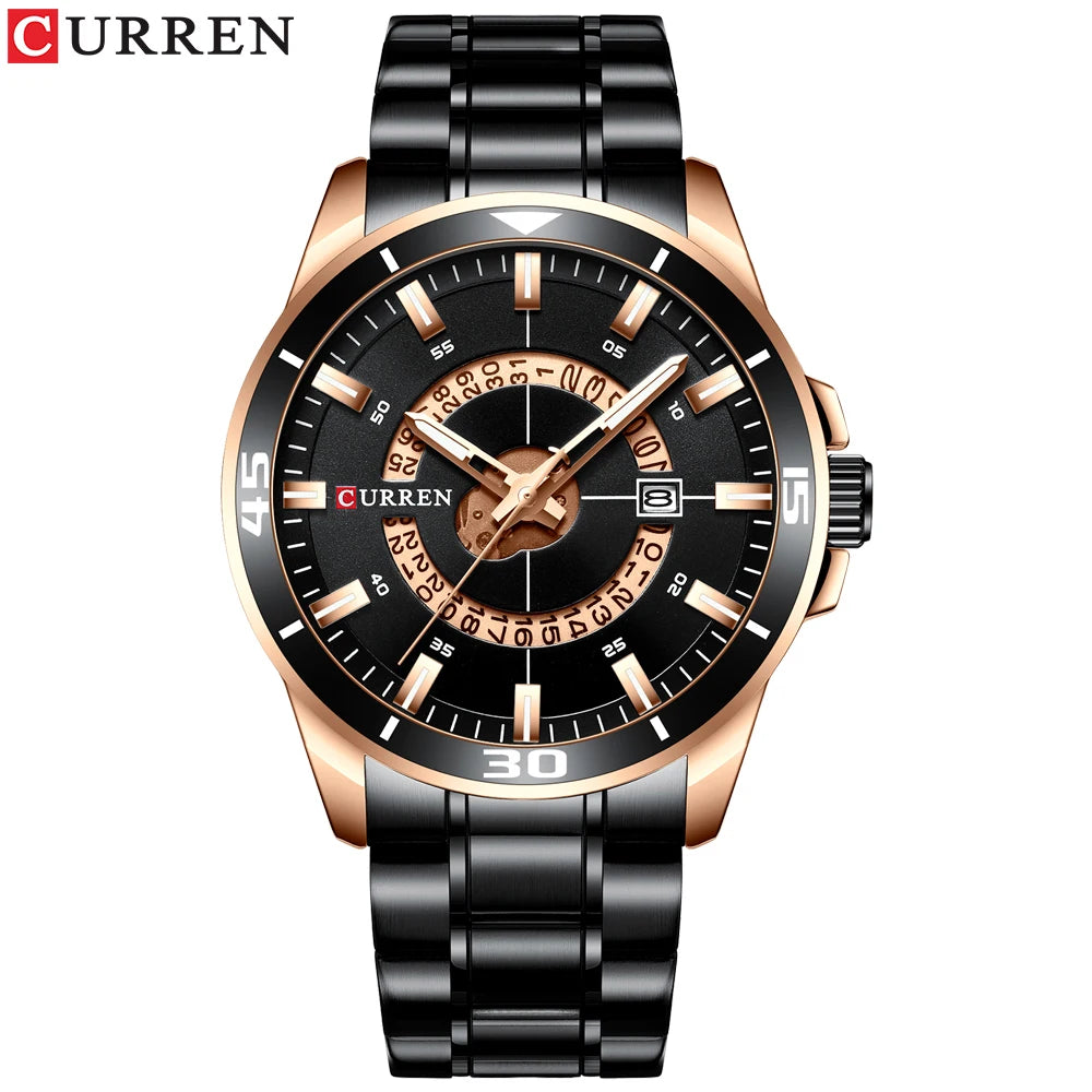 Relojes CURREN para hombre, relojes de negocios de moda para hombre con correa de acero inoxidable, reloj de cuarzo resistente al agua para hombre con fecha automática