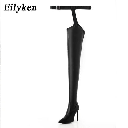 Botas Eilyken sexis de tacón alto y fino con hebilla en la cintura para mujer, botines por encima de la rodilla con punta puntiaguda, zapatos de invierno para mujer