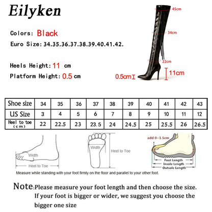 Botas por encima de la rodilla para mujer de Eilyken, zapatos de tacón alto, sexys, con punta puntiaguda y cremallera, botas largas de invierno para mujer
