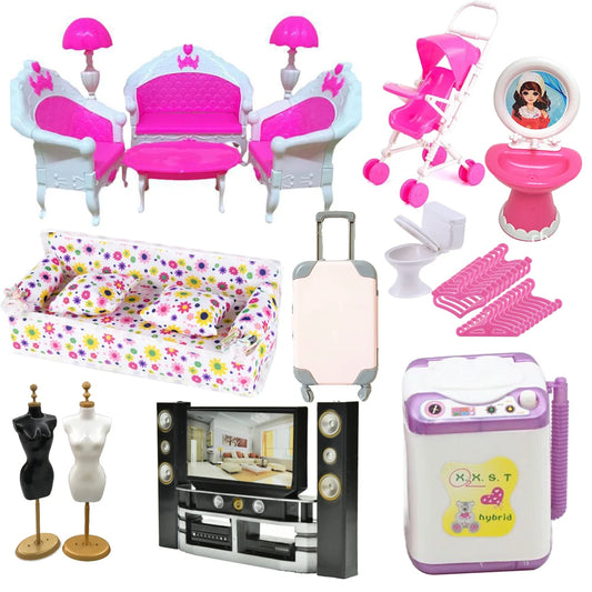 1 juego de accesorios para muñecas, cochecito, perchas, TV, sofá, zapatos, bolso, ropa para muñecas 1/6, accesorios para casa de muñecas, juguete para niña.