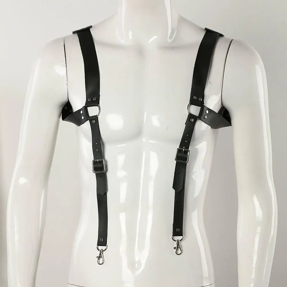 Tirantes de cuero sintético de moda para hombre, para camisa, pantalones, cinturones ajustables, chaleco, tirantes, arnés de pecho, tirantes para hombre