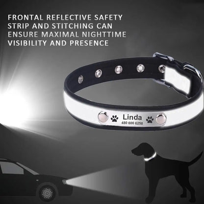 Collar reflectante personalizado para perro, de cuero resistente a las mordeduras, collar para cachorro y gato, collar de identificación, grabado con nombre, número de teléfono, placa de identificación para cachorro