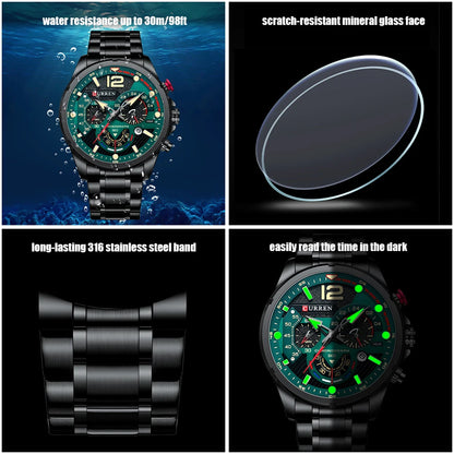 Relojes de cuarzo de moda CURREN para hombre, reloj de pulsera deportivo informal con esfera cronógrafo de acero inoxidable y luminoso