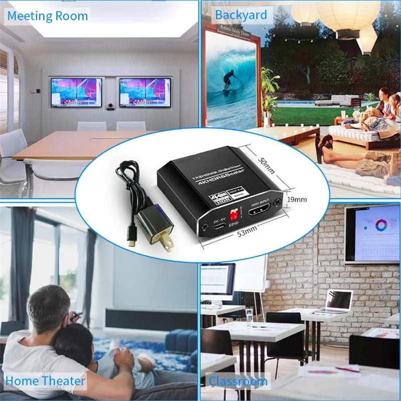 Conecta 1 señal a 2 pantallas HDMI 4K a 60 Hz. Divisor HDMI 1 entrada, 2 salidas con cable HDMI de alta velocidad escalar compatible con HDCP 2.2.