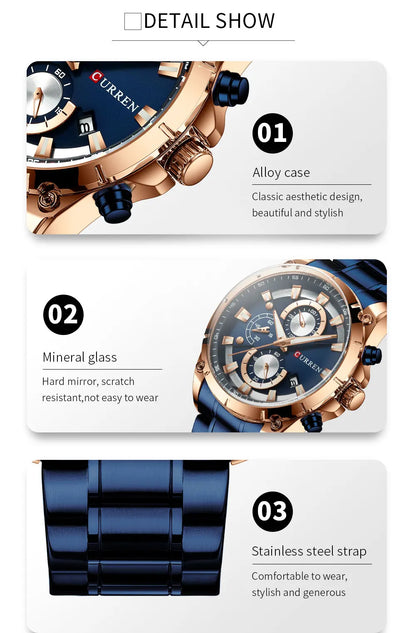 Relojes de oro para hombre, marca superior de lujo CURREN, reloj de pulsera de cuarzo, reloj de negocios deportivo e informal de moda, reloj para hombre, reloj para hombres