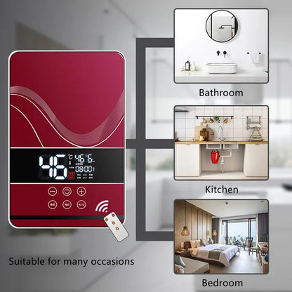 Calentador de agua eléctrico, ducha eléctrica, calentamiento rápido, máquina de CC para el hogar (cocina, baño), agua caliente ilimitada, control remoto